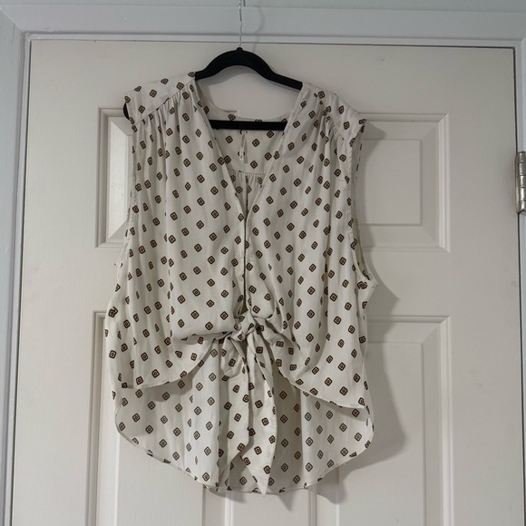 Free People Tops - Free People Cream and Brown Patterned Blouse
